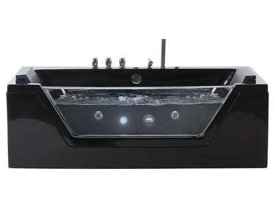Obrázok produktu pre BELIANI Vírivá vaňa čierna strieborná akrylát sklo 162 x 76 cm s LED osvetlením opierky hlavy pre 2 osoby moderný štýl kúpeľňa