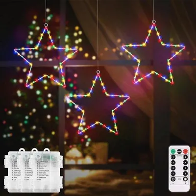 Obrázek produktu pro 3 kusy LED hvězdiček – LED osvětlení oken na baterie s 180 LED diodami, 8 režimů a časovačem pro vánoční dekorace