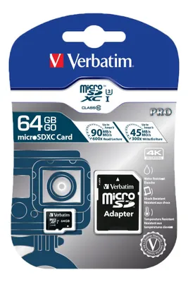 Immagine prodotto di Verbatim Micro Secure Digital Card Pro U3 64GB UHS-I U1 (Classe 10) 47042