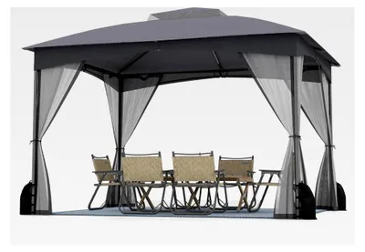 Produktbild von Pavillon 3 x 3,6 m, Gartenpavillon mit 4 Sandsäcken, 4 Moskitonetzen und Doppeldach, wasserdicht, stabil und winterfest, Gartenzelt inkl. Haken, Partyzelt für Terrasse und Garten (Grau)