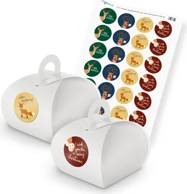 Produktbild von itenga SET weihnachtliche Tiere (Motiv 49) 24x Geschenkschachtel mit Griff weiß