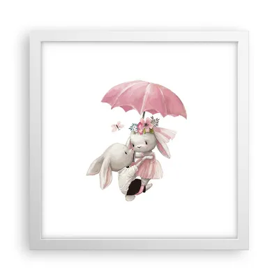 Produktbild von Gerahmtes Poster - Weißer Rahmen - Hasen Regenschirm Kinder - 30x30 cm - Wand Bild - Wanddeko - Wandbilder - Kunstposter - Wandposter - Bilderrahmen - Bilder - Kunstdruck - P2WAC30x30-4777