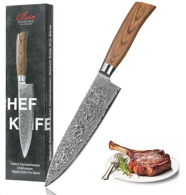 Kochmesser 20 cm, Damaststahl VG10, Pakkaholz-Griff