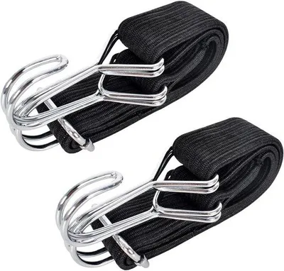 Produktbild von Unyqoos® Verstellbare elastische Spanngurte mit Haken – flach 3 cm x 4 mm, langlebiges Gummiseil, rostfreie Zinkhaken für sichere Gepäckbefestigung