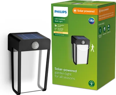Immagine prodotto di LED SHROUD 2,3W 2700K 250lm IP44 nero Philips lampada solare da parete con sensore di movimento