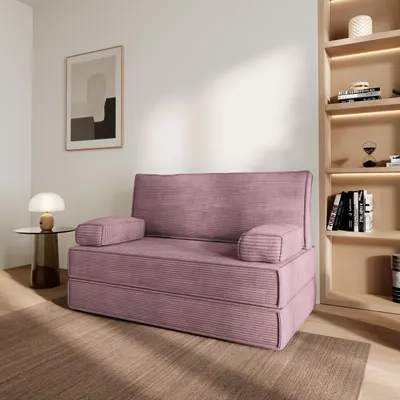 Produktbild von Masseno Schaumstoffsofa LADIA mit Schlaffunktion, Schlafsofa, Wohnzimmersofa, Couch, Sofa, Bettsofa, Kordstoff – Lila POSO 130