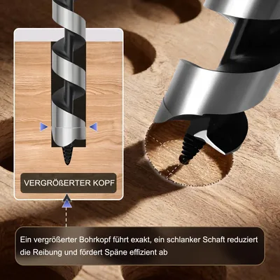 Productafbeelding van Slangenboor 30 mm x 600 mm, houtbewerking, zelfcentrerende schroefdraadpunt, 9,52 mm zeskantschacht