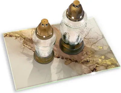 Produktbild von Untersetzer für Grabkerze Motiv Grabstein Gummifüße - 52x40 cm - Abstraktion Gold