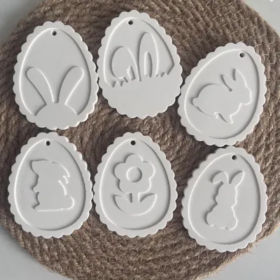 Obrázek produktu pro Silikonové formy, formy pro odlévání, velikonoční motiv, 6 kusů, zajíček, velikonoční vajíčko, přívěsky