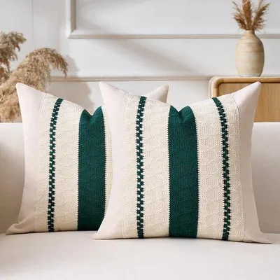 Produktbild von Ibenzoa® 2er-Set Boho Kissenhüllen 50 x 50 cm, Baumwolle & Leinen – dekorative Kissenbezüge mit unsichtbarem Reißverschluss