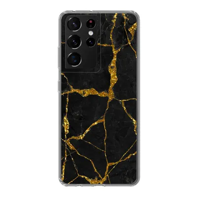 Produktbild von MuchoWow® Handyhülle Schutzhülle Hülle für Samsung Galaxy S21 Ultra Marmor - Gold - Schwarz - Marmoroptik - Glitter Silikon Softcase Handy Hülle - Mobiltelefon
