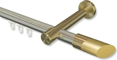 Produktbild von Interdeco Innenlaufstange, Gardinenstange mit Innenlauf Edelstahl-Optik / Messing-Optik Modell Prestige Verano, 20 mm Ø 1-läufig, 480 cm (geteilt)