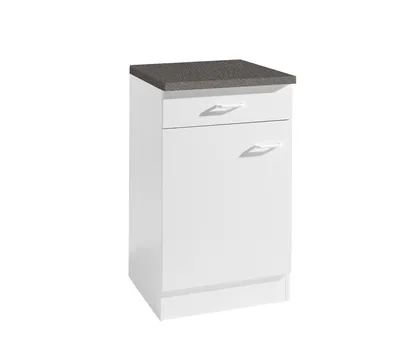 Produktbild von Küchen Unterschrank Start 50 cm breit 50 cm tief in weiß mit 1 Schublade und Arbeitsplatte