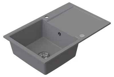 Produktbild von HOMEVELLO Spülbecken DIGNUM Einbecken Granitspüle 79x50x21cm Grau, Hochwertige Küchenspüle mit Siphon, Abtropffläche, Pflegeleicht, Kratzfest, Moderne Design, Perfekt für jede Küche