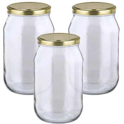 Produktbild von MIKONI Gurkenglas 1,7 L | 3 STÜCK | Gold Deckel | Einweckgläser, Einmachgläser, Vorratsgläser, 1700ml, Einmachglas, Sturzgläser, Gurkengläser