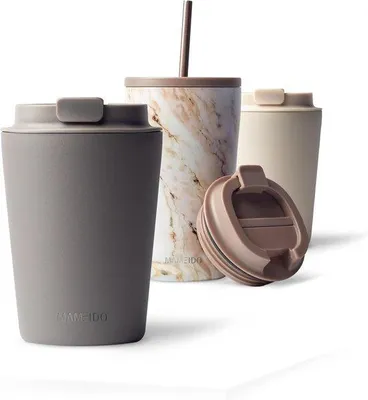Produktbild von Doppelwandige Thermoskanne 350ml Grau - Leckfreie Kaffeekanne aus Edelstahl für Kaffee und Tee