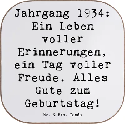 Produktbild von Mr. & Mrs. Panda Untersetzer für Gläser Spruch 1934 Geburtstag - Weiß - Geschenk, Happy Birthday, gläseruntersetzer, Glückwunsch, Tischuntersetzer, wertvolle Erinnerungen