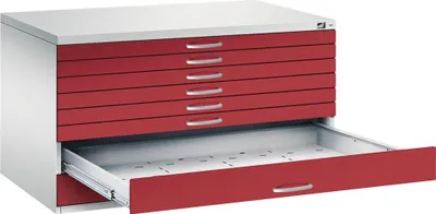 Produktbild von CP 7200 Planschrank lichtgrau, rubinrot 8 Schubladen 135,0 x 96,0 x 76,0 cm