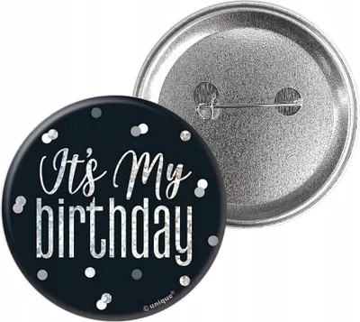 Obrázek produktu pro Anstecker "It's my Birthday" schwarz & silber