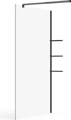 Produktbild von Duschtrennwand für begehbare Duschen mit Ablagen - Schwarz matt - Glas 6 mm - 120 x 200 cm - DAREN