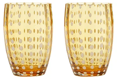 Zdjęcie produktu dla Szklanka Zafferano Perle Amber - dmuchane ustami kolorowe szkło, 32 cl, ręcznie robione - zestaw 2 kieliszków rzemieślniczych do wody lub koktajli