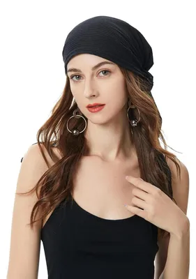 Zdjęcie produktu dla Czapka typu turban damska, gotowa do założenia, chusta na głowę, szalik, czarny, 100% poliester, lekka, wygodna, idealna na lato