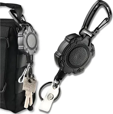 Produktbild von Retraktor-Schlüsselanhänger, Spiralseil, 80 cm, Outdoor-Karabiner, schwarz