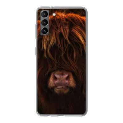 Produktbild von MuchoWow® Handyhülle Schutzhülle Hülle für Samsung Galaxy S21 Plus Schottischer Highlander - Kuh - Schwarz - Porträt Silikon Softcase Handy Hülle - Handy-Tasche