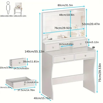 Immagine prodotto di Comò da trucco - Tavolino da trucco - Tavolo cosmetico - Comò - Scrivania da trucco - Con specchio