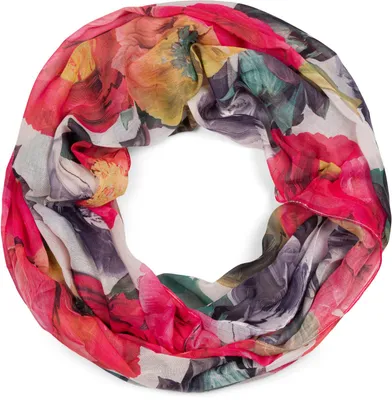 Produktbild von styleBREAKER Damen Loop Schal mit buntem Blumen Muster, leichter sommerlicher Schlauchschal mehrfarbig 01016217