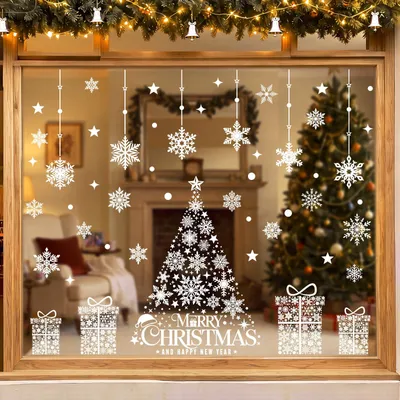 Imagen del producto de Calcomanías navideñas grandes, autoadhesivas, de doble cara, reutilizables, para decoración de vidrio