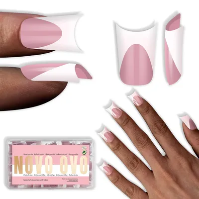Image de Nagelspitzen extra courtes, style "canard", avec motif "lune" et finition française, couleur rose framboise, boîte de 240 pièces