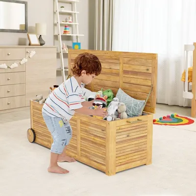Obrázek produktu pro 182L dřevěný zahradní box na kolečkách s voděodolnou vnitřní taškou a rukojetí 127 x 50 x 45 cm