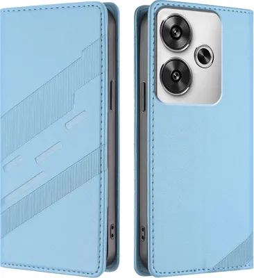 Produktbild von Hülle für Xiaomi Poco F6, Kunstleder Brieftaschen Handyhülle mit Kartenfach und Standfunktion Hellblau