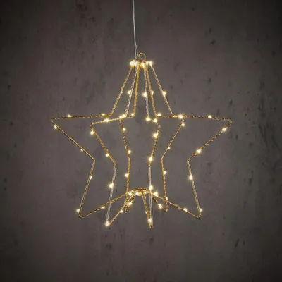 Produktbild von Luca Lighting LED-Stern 3D 60 LED warmweiß innen batteriebetrieben 30 cm gold