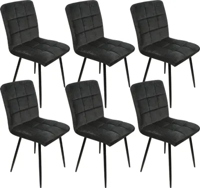 Produktbild von 6er Set Esszimmerstühle Polsterstuhl aus Samt mit Rückenlehne bis 120 kg belastbar,Metallbeine, Schwarz
