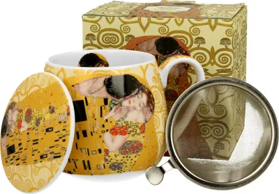 Produktbild von DUO ART GALLERY Fassbecher 430 ml THE KISS ECRU mit Teesieb, New Bone China Porzellan