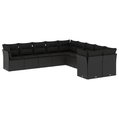 Produktbild von vidaXL 10-tlg. Garten-Sofagarnitur mit Kissen Schwarz Poly Rattan