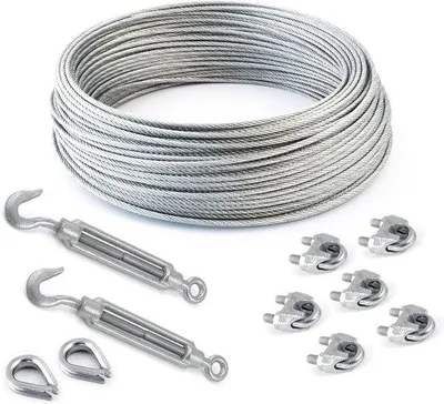 Productafbeelding van 10 meter staalkabel set 10 mm met klemmen en spanschroeven