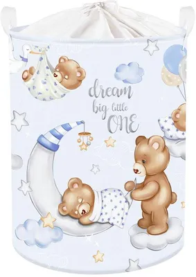 Produktbild von Ibenzoa® Großer Kinder-Wäschekorb mit träumerischem Bärenprint, 45 L, Polyester mit PE-Beschichtung, 36 x 45 cm – faltbar, mit Kordelverschluss & Tragegriff