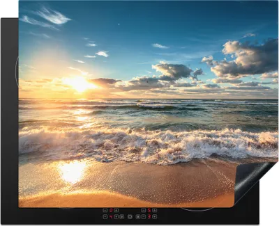 Produktbild von KitchenYeah© Herdabdeckplatte Strand - Meer - Sonnenuntergang , 65x52cm, Küche Deko, Glaskeramikkochfeld Herdabdeckung, Abdeckplatte fùr Kochfeld
