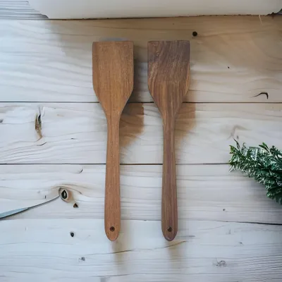 Productafbeelding van 2-delig set houten spatels van acaciahout, 32 cm lang, voor koken