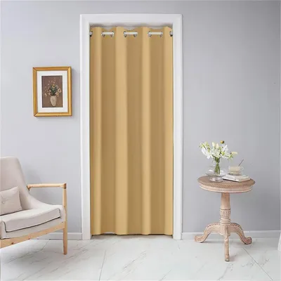 Obrázok produktu pre Záclona na dvere, nepriehľadná, s okami, zatemňovacia záclona, farba khaki, 130 x 200 cm