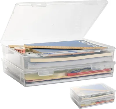 Produktbild von Aufbewahrungsbox A4 2 Stücke, transparent Kunststoff mit Deckel, stapelbar, für Büro