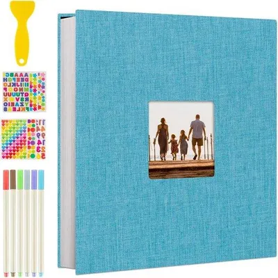 Produktbild von Famanu Scrapbook Fotoalbum Selbstklebend - 40 Weiße Seiten für Hochzeit, Geburtstag, Jubiläum - Blau