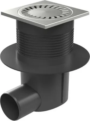 Productafbeelding van Chud?j Zijdelingse afvoer voor afvalwater, type D75, met droogklep, kraag en roestvrijstalen rooster, artikelnummer 433 S N
