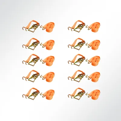Produktbild von 10x Ratschen Zurrgurt Spanngurt mit Klauenhaken 6,1 Meter 35mm orange 2000kg 2t EN12195-2