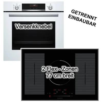 Produktbild von Herdset Backofen BOSCH AirFry 3DHeißluft EcoClean weiß+ Wolkenstein Induktionskochfeld 77cm Booster Flexzonen