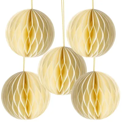 Produktbild von 5 cremefarbene Weihnachtskugeln aus Papier mit Magnetverschluss