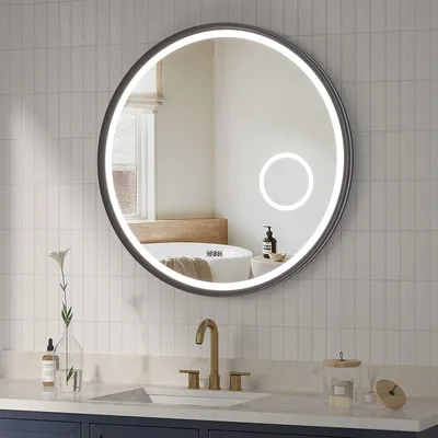 Produktbild von Runder Spiegel Wandspiegel LED Badezimmerspiegel Bad LED Dekorspiegel Dimmbare Badspiegel mit Mattschwarzer Aluminiumrahmen Antibeschlag 3-facher Vergrößerung